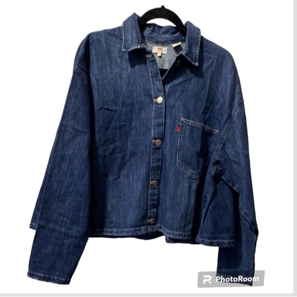 Levis Rare Cropped Denim Bottom Flare Jacket Size S - Picture 6 of 16